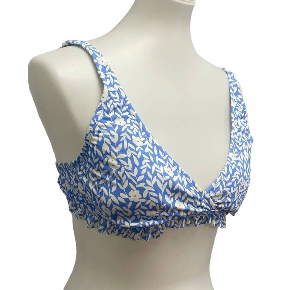 NEW DRAPER JAMES women's ruffled floral bikini swim top in light blue